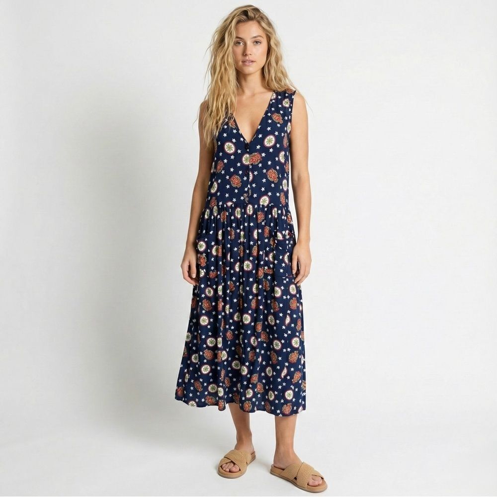 Vintage Pendleton Nautical Navy Drop Waist Jumper Maxi Dress Small S Boho Modest